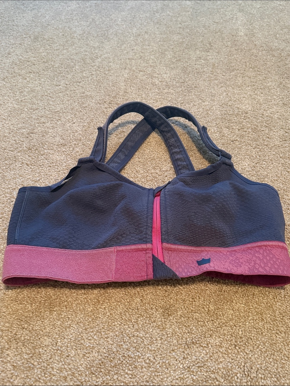 SHEFIT Navy and Pink Front-Zip Sports Sports Bra, 1 Luxe